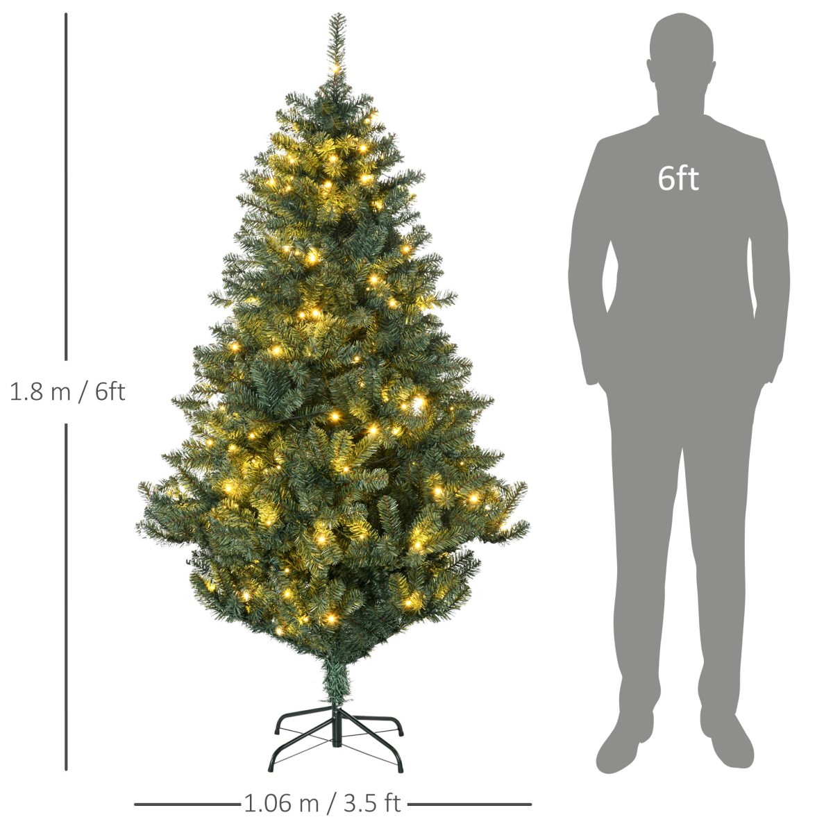 HOMCOM 6ft Artificial Christmas Tree with LED Lights, Decoration, Auto Open