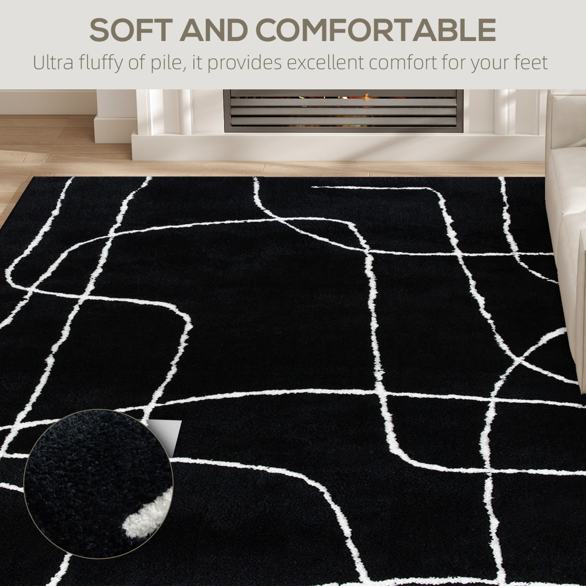 HOMCOM High Pile Modern Shaggy Rug, Soft Floor Carpet 120 x 170 cm, Black