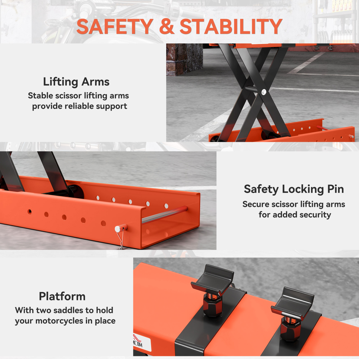 HOMCOM 500 kg Motorcycle Scissor Lift Jack, Steel Motorbike Lifting Stand