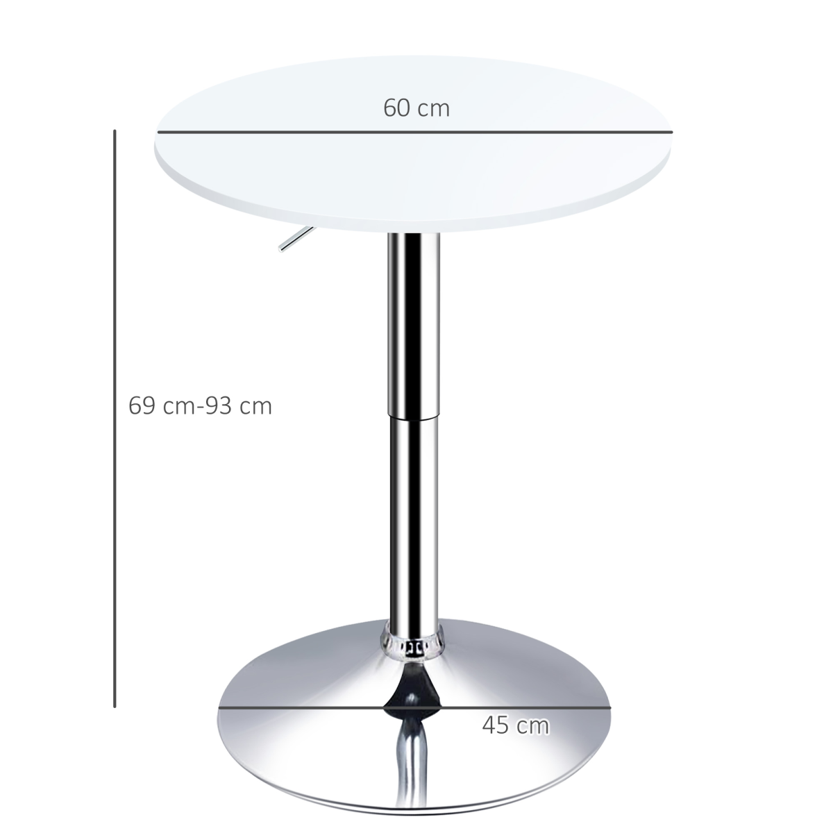 60cm Adjustable Height Round Bar Table w/ Swivel Top Metal Frame White