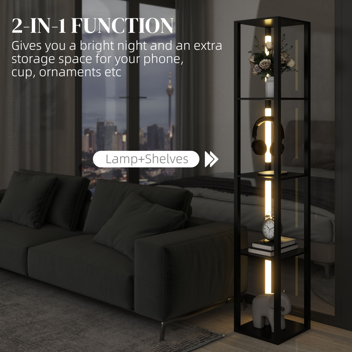 HOMCOM Floor Lamp for Living Room, Standing Lamp with Foot Switch, Black