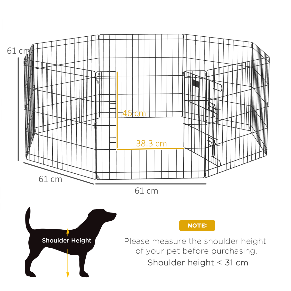 PawHut 24" Pet Dog Playpen, Puppy Cage, Eight-Panel Metal Fence, Run, Garden