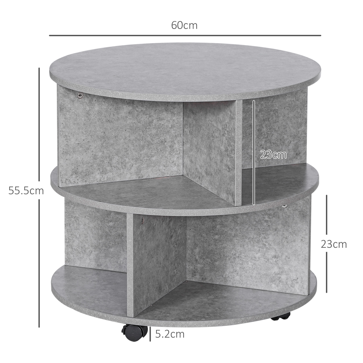 Coffee Table, 2-Tier, ?60x39.5H cm-Cement Colour