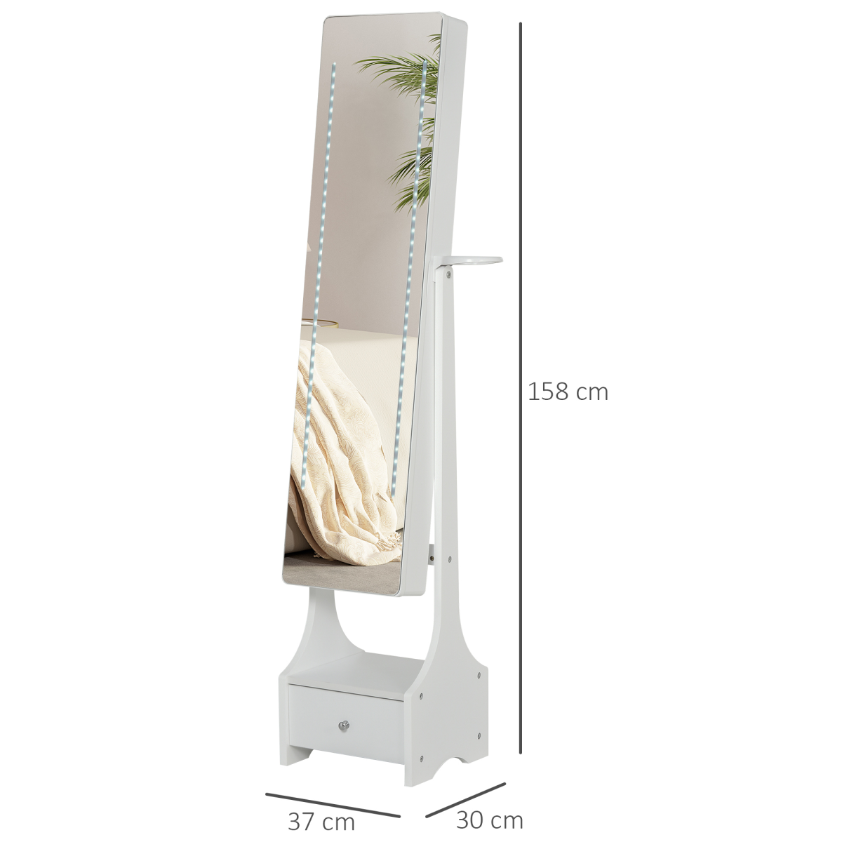 Freestanding Jewellery Storage Mirror Armoire  LED Lights Hooks Drawer