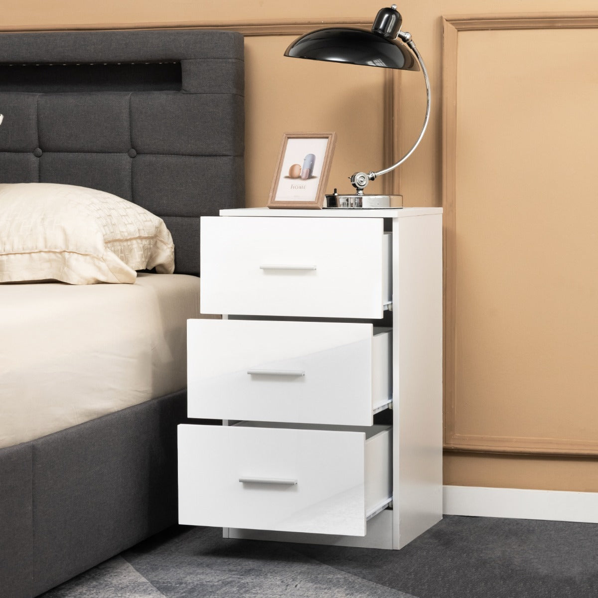 3-Drawer Wooden Dresser Cabinet Set of 2 with Anti-Toppling Device-Black