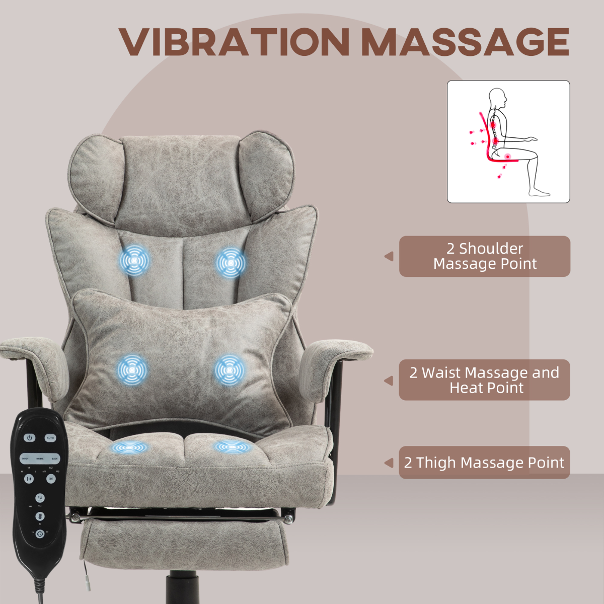 HOMCOM Massage Office Chair, Heated Reclining Desk Chair, Grey