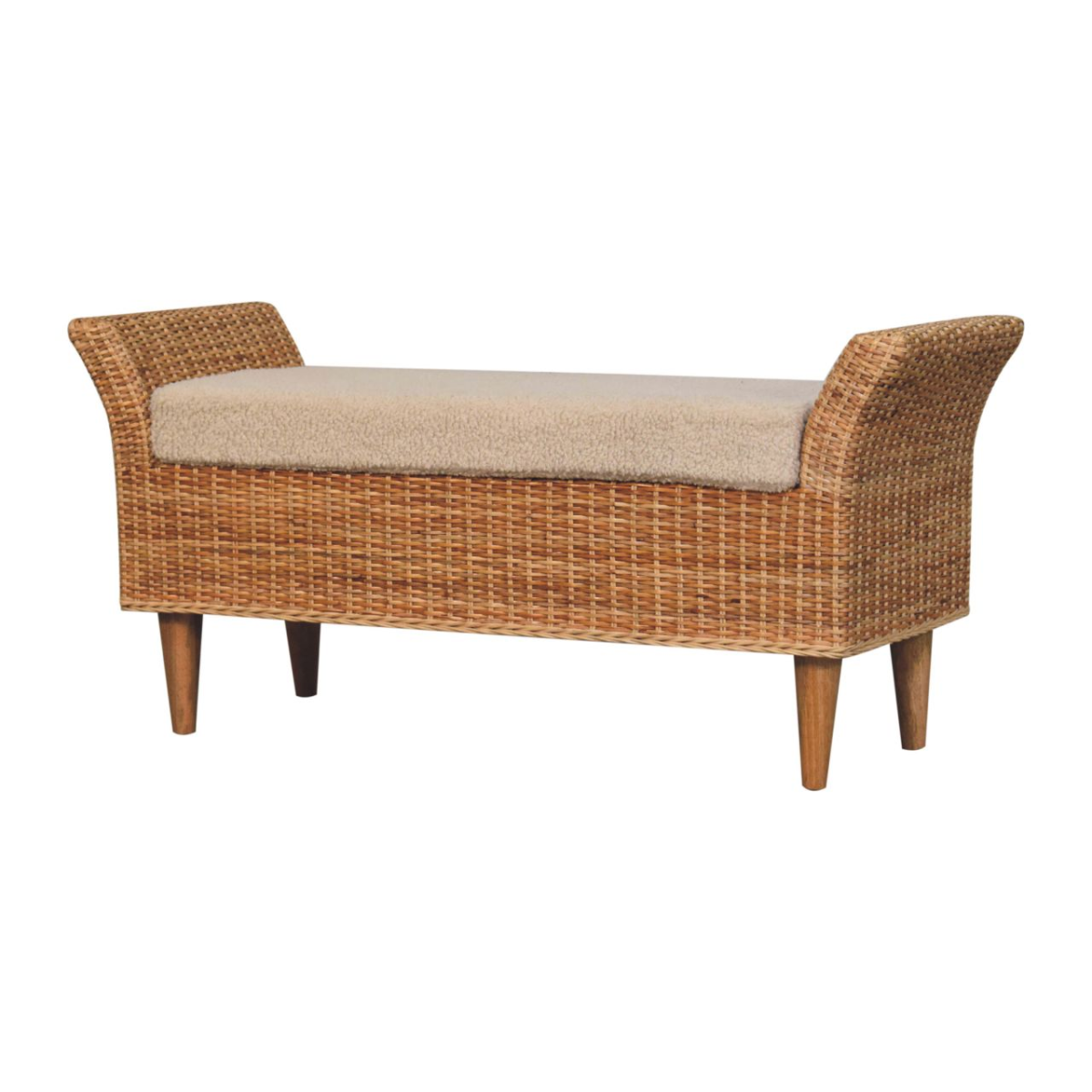 Artisan Furniture Solid Wood Upholstered Riviera Woven Bench, Cream & Beige