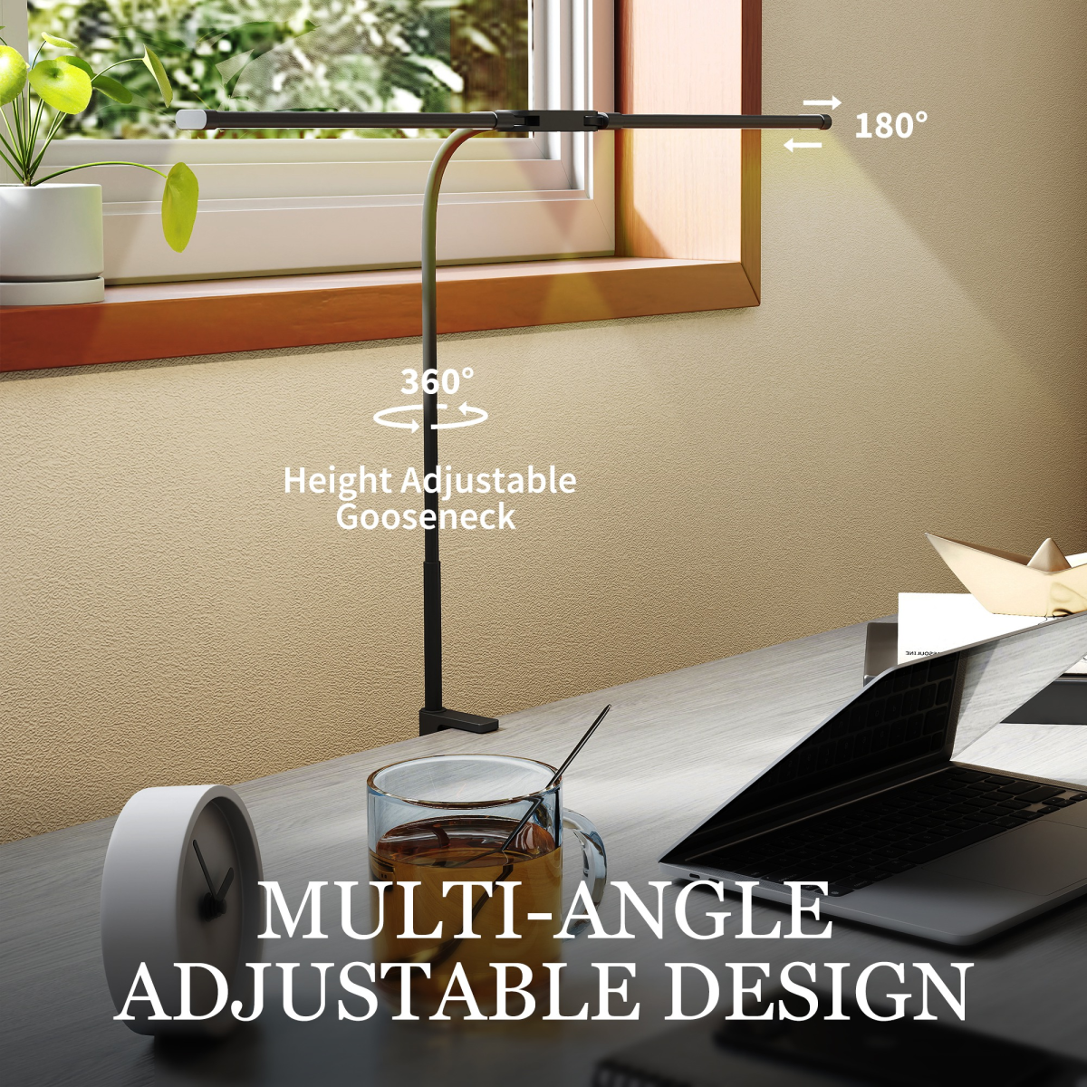 HOMCOM Double Head Table Lamp with 3 Colour Modes & 10 Dimmable, Black