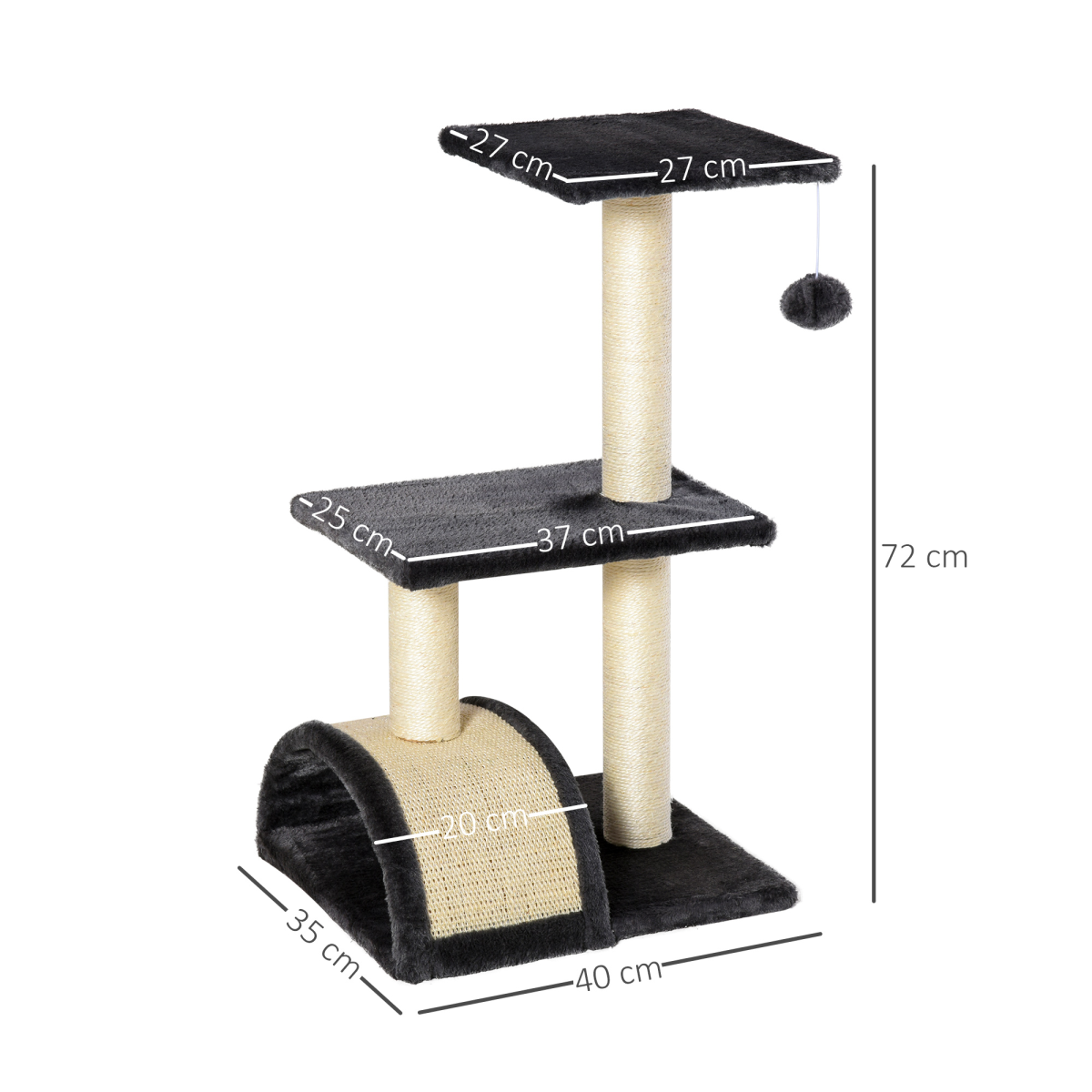 Cat Tree Activity Center Scratching Posts Sisal Arc Hanging Ball Grey Pawhut