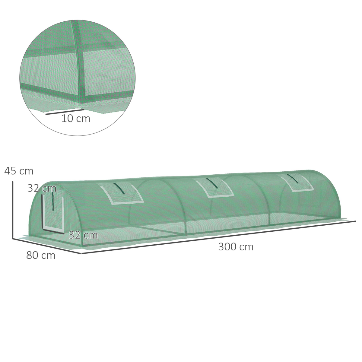 Outsunny PE Mini Greenhouse, 3m Portable Tunnel Green House with 5 Mesh Windows