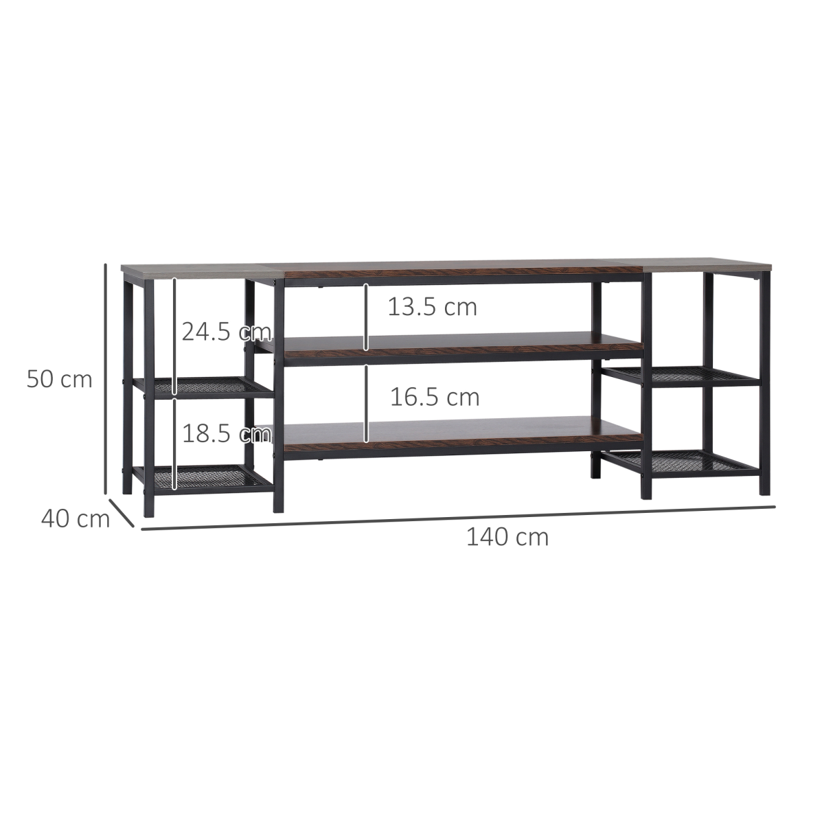 TV Unit Cabinet for TVs up to 65Inches with Shelves Brown and Grey HOMCOM