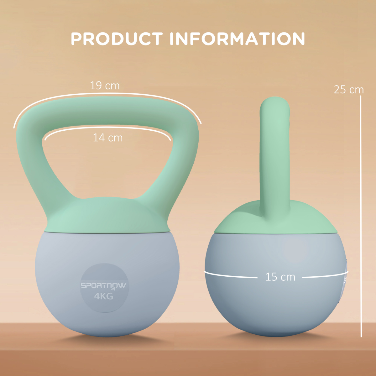 SPORTNOW 4KG Kettlebell with Soft Body and Non-Slip Handle, Grey and Green