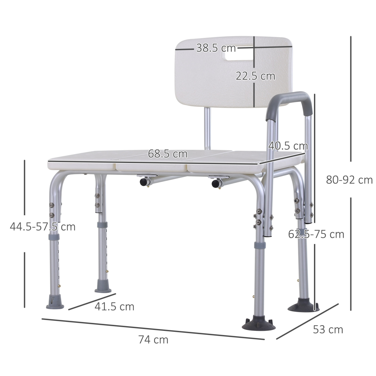 HOMCOM Height Adjustable Shower Chair with Suction Cup Feet Armrest Backrest
