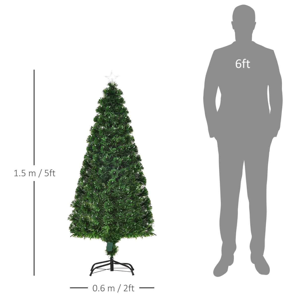 5FT Pre-Lit Artificial Christmas Tree Lights Star Topper Metal Base