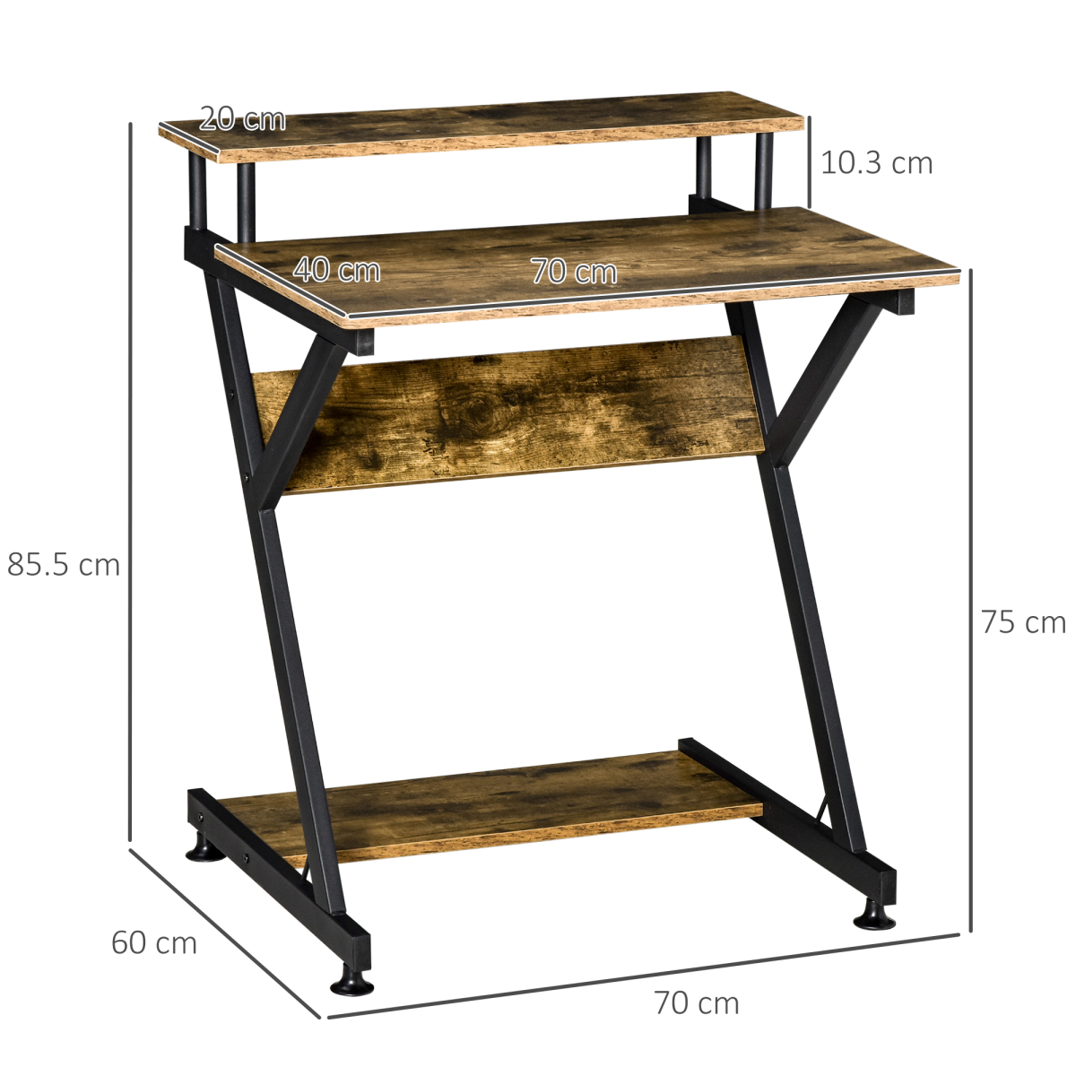 Computer Desk with Monitor Shelf and Storage, R Shaped Brown