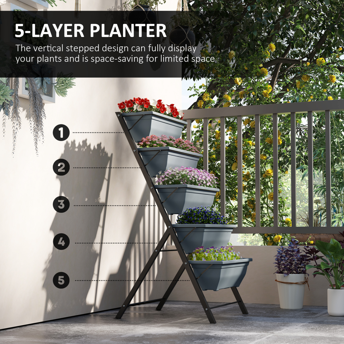 Outsunny 5-Tier Raised Garden Bed, Ladder Planter with 5 Removable Boxes