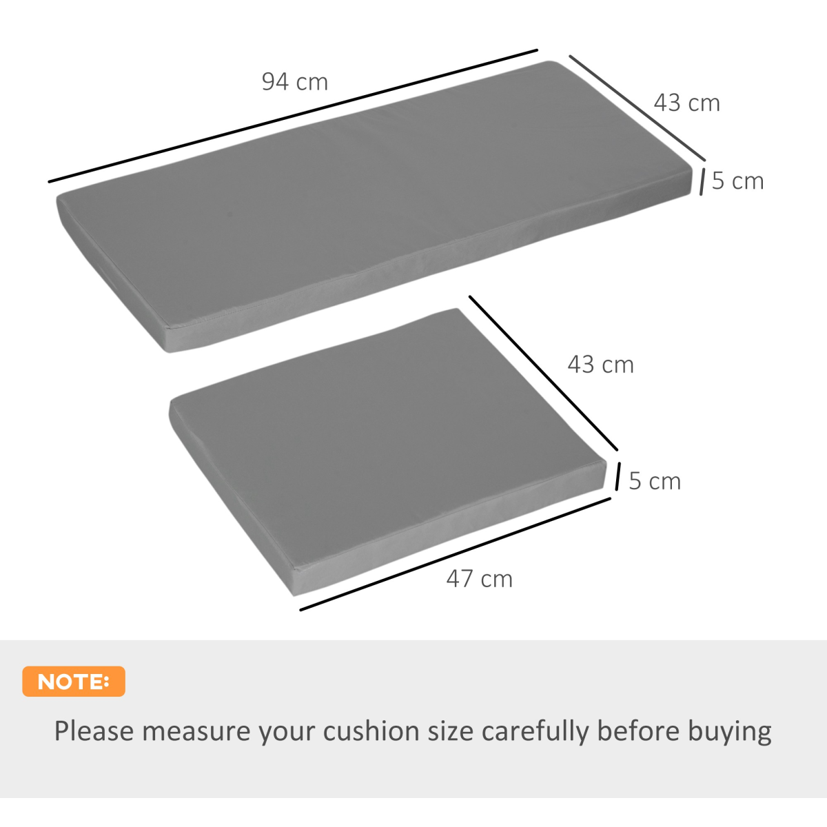 3 Piece Outdoor Cushion Pad Set for Garden Furniture Cushions, Dark Grey