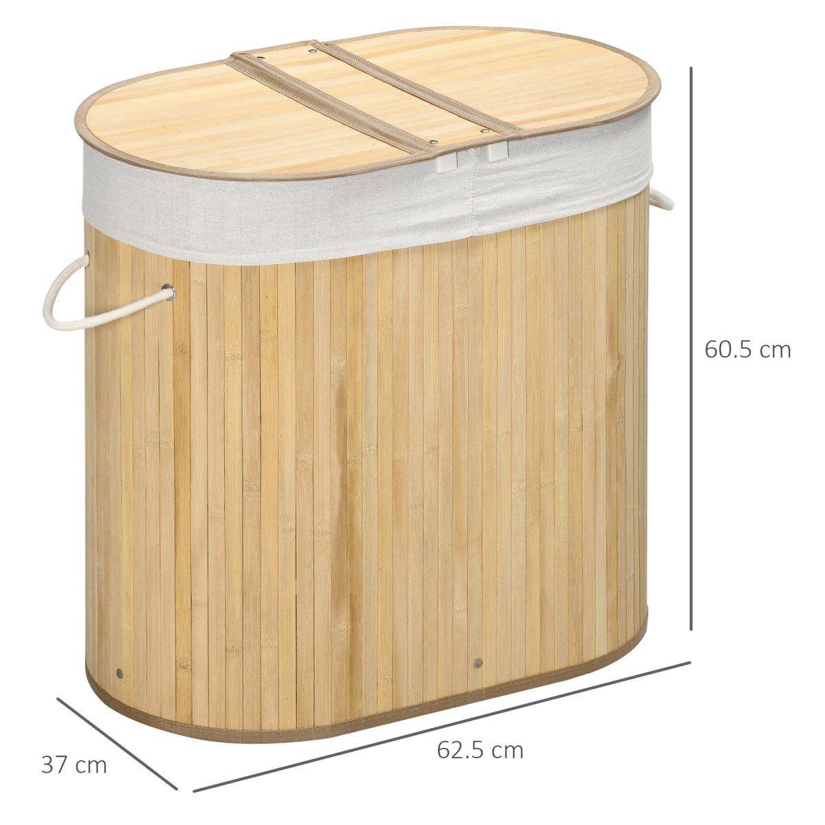 100L Bamboo Laundry Basket w/ 2 Compartments Washing Baskets Natural HOMCOM
