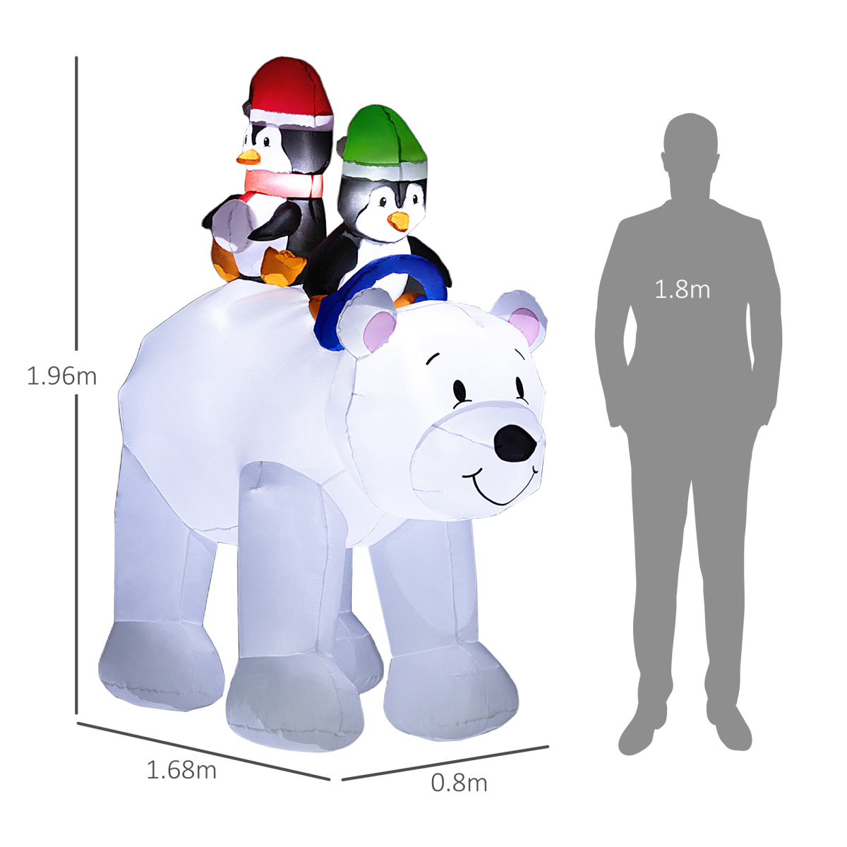 Outsunny 6.4FT Christmas Inflatable Two Penguins Riding on Polar Bear