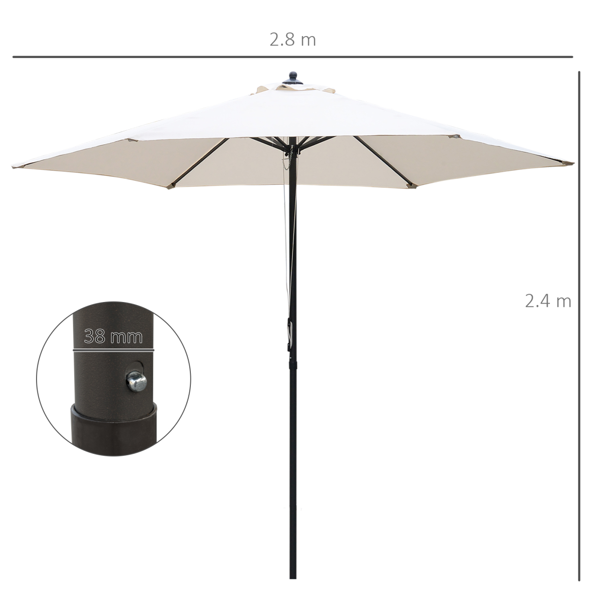 ?2.8m Patio Umbrella Parasol Outdoor Table Umbrella 6 Ribs Manual Push