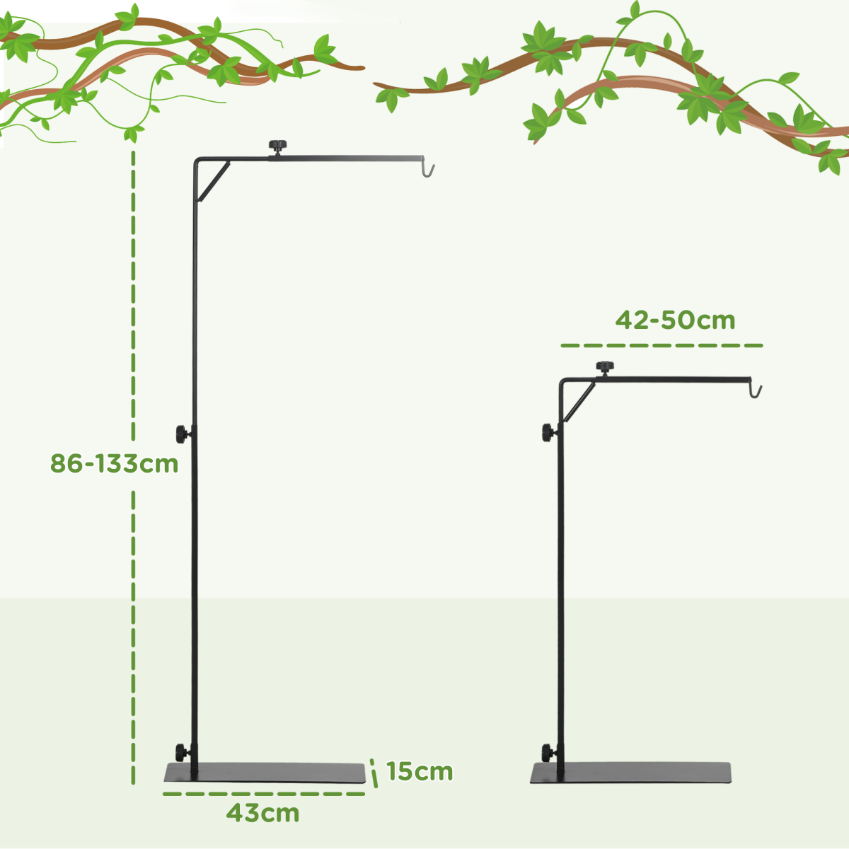 PawHut Reptile Lamp Stand, 86-129Hcm Adjustable Lamp Holder w/ Base, Hook