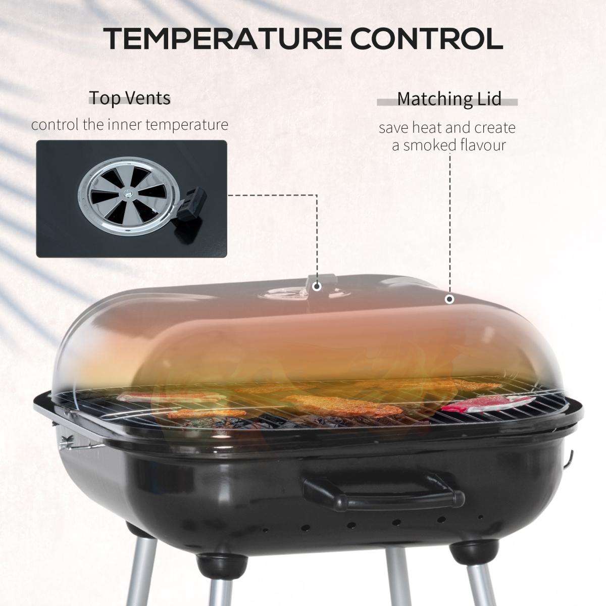 Outsunny BBQ Charcoal Smoker Grill Trolley with 2 Wheels and Grilling Utensils