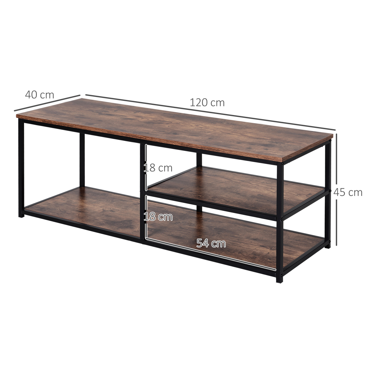Steel Frame Industrial Style TV Stand w/ Shelf Black/Brown