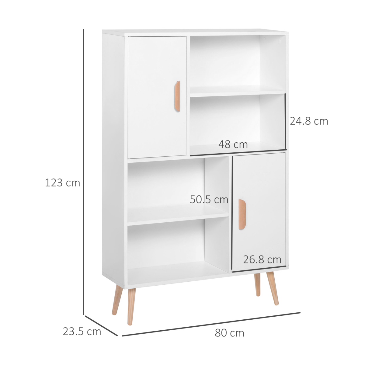HOMCOM Free Standing Bookcase Shelves Unit Storage Cabinet w/ Two Doors White