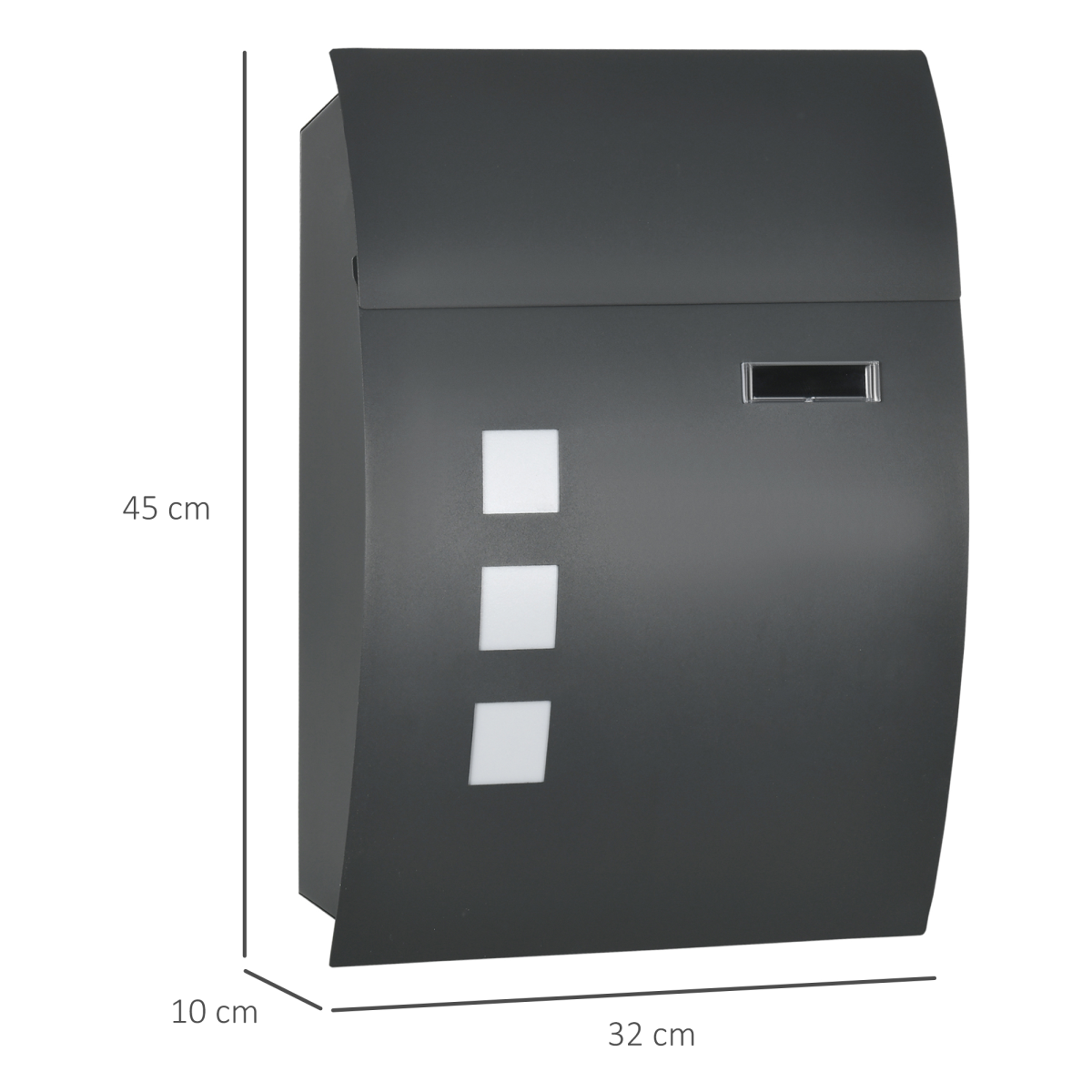 HOMCOM Weatherproof Wall Mounted Letter Box Post Box w/ Key Viewing Windows