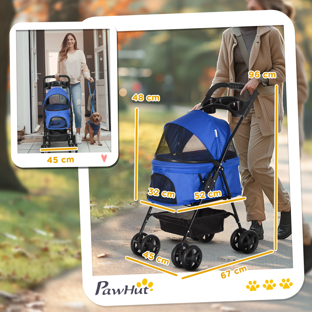 Pet Stroller  Foldable Travel Carriage with Brake Basket Adjustable Canopy