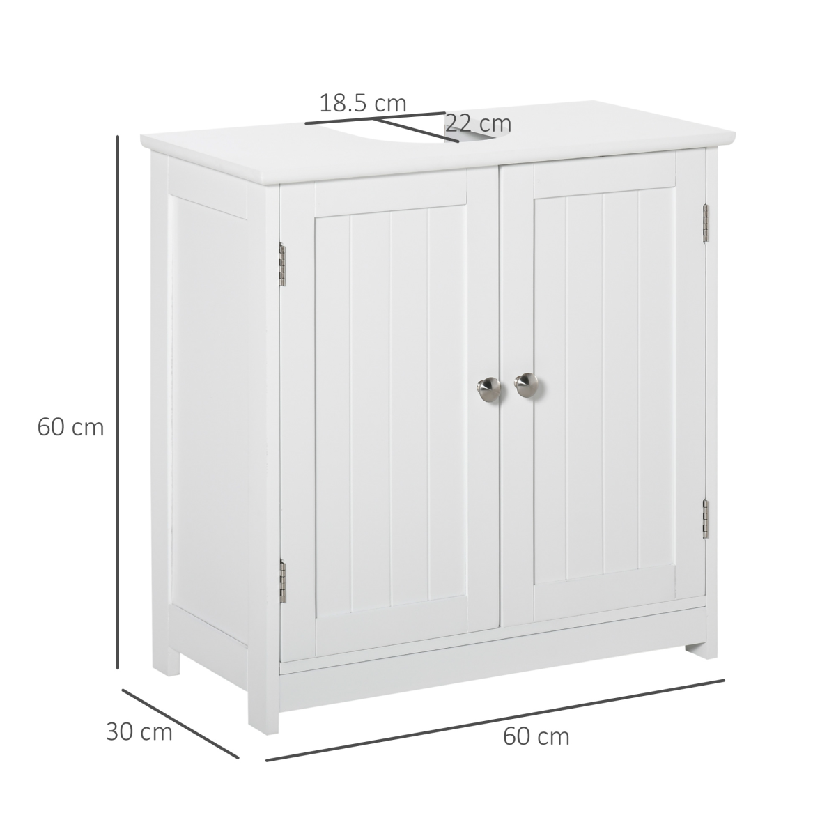 kleankin 60x60cm Under-Sink Storage Cabinet  Adjustable Shelf Drain Hole White
