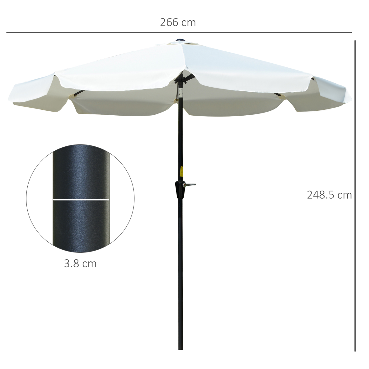 2.66m Patio Umbrella Parasol Outdoor Cream White
