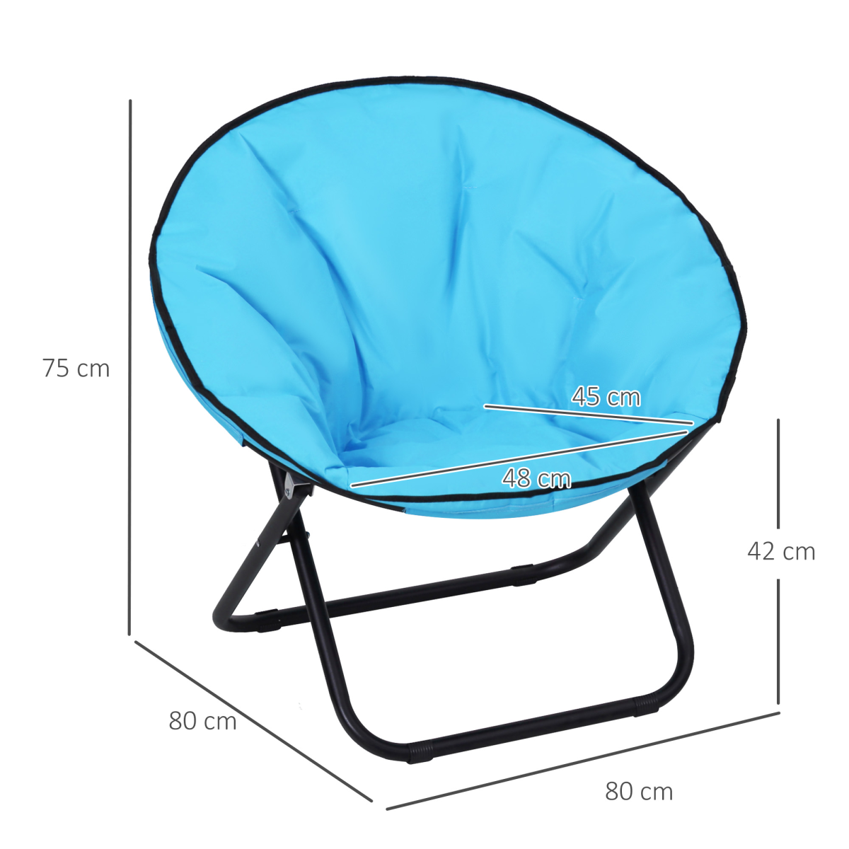 Folding Saucer Moon Chair, 80Lx80Wx75H cm, Metal Frame, 600D Oxford Cloth-Blue
