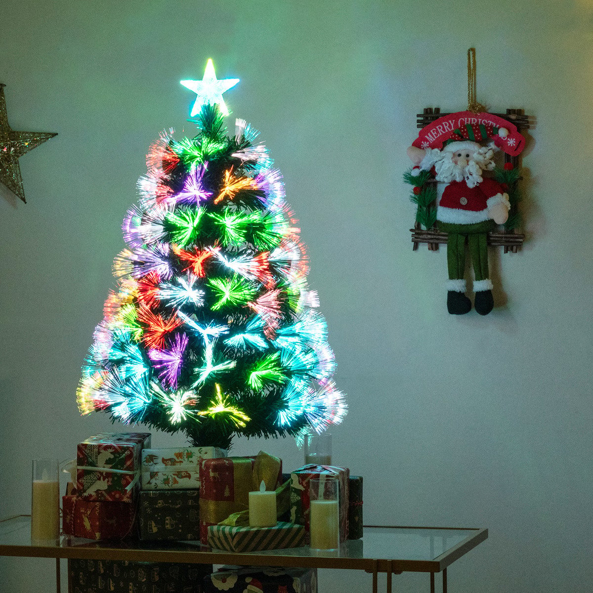 3 FT Fiber Optic Christmas Tree Artificial Pre-Lit Xmas Tree with 93 Branch Tips