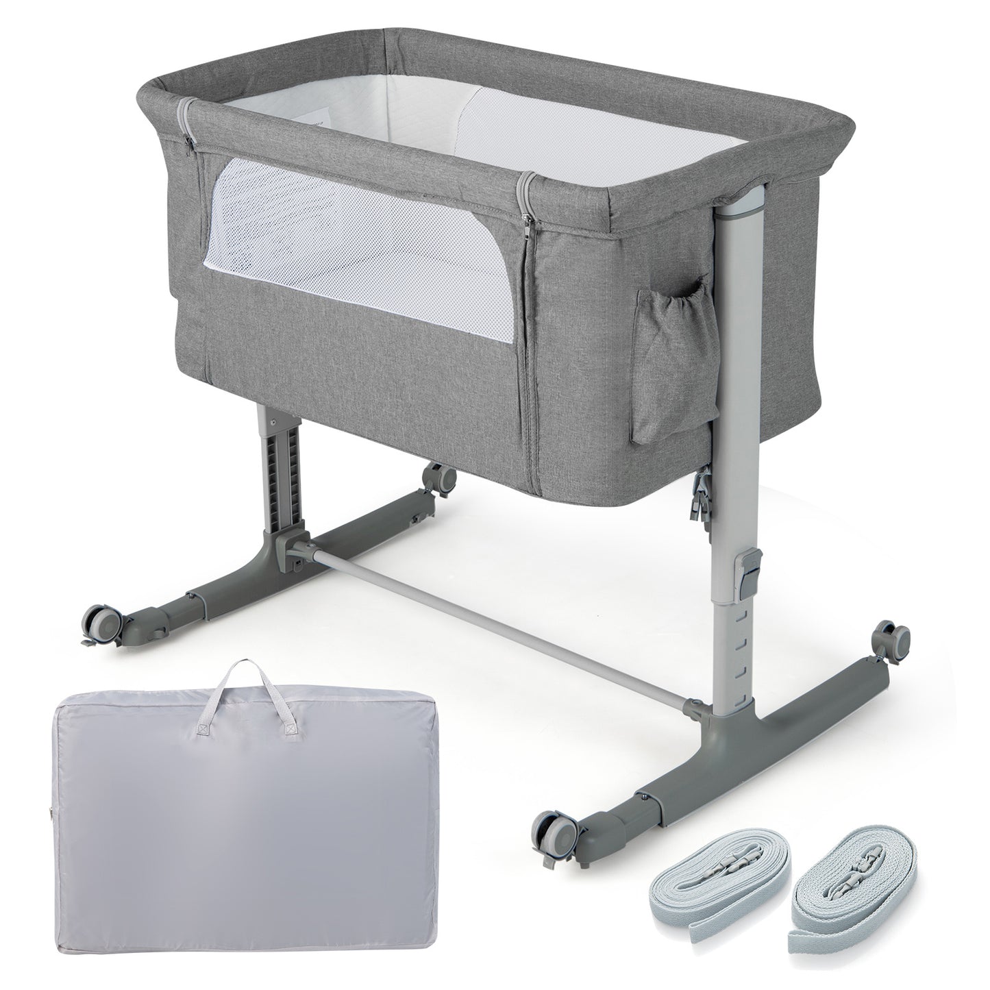 3-in-1 Adjustable Baby Bedside Bassinet with Mattress-Beige
