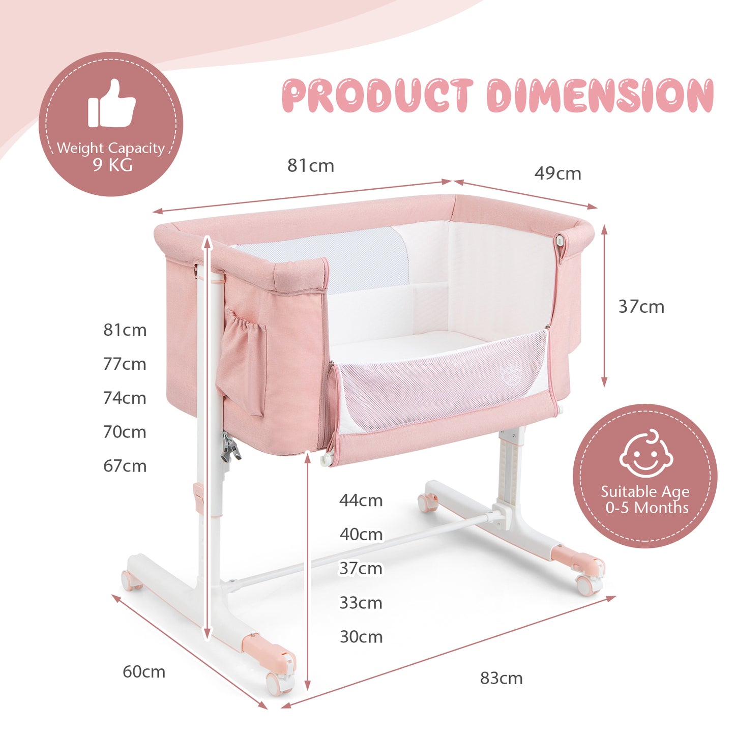 3-in-1 Adjustable Baby Bedside Bassinet with Mattress-Beige