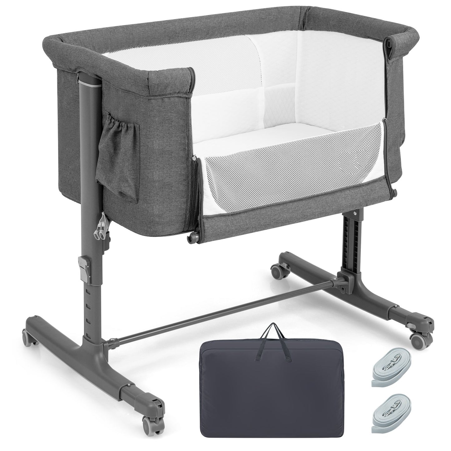 3-in-1 Adjustable Baby Bedside Bassinet with Mattress-Beige