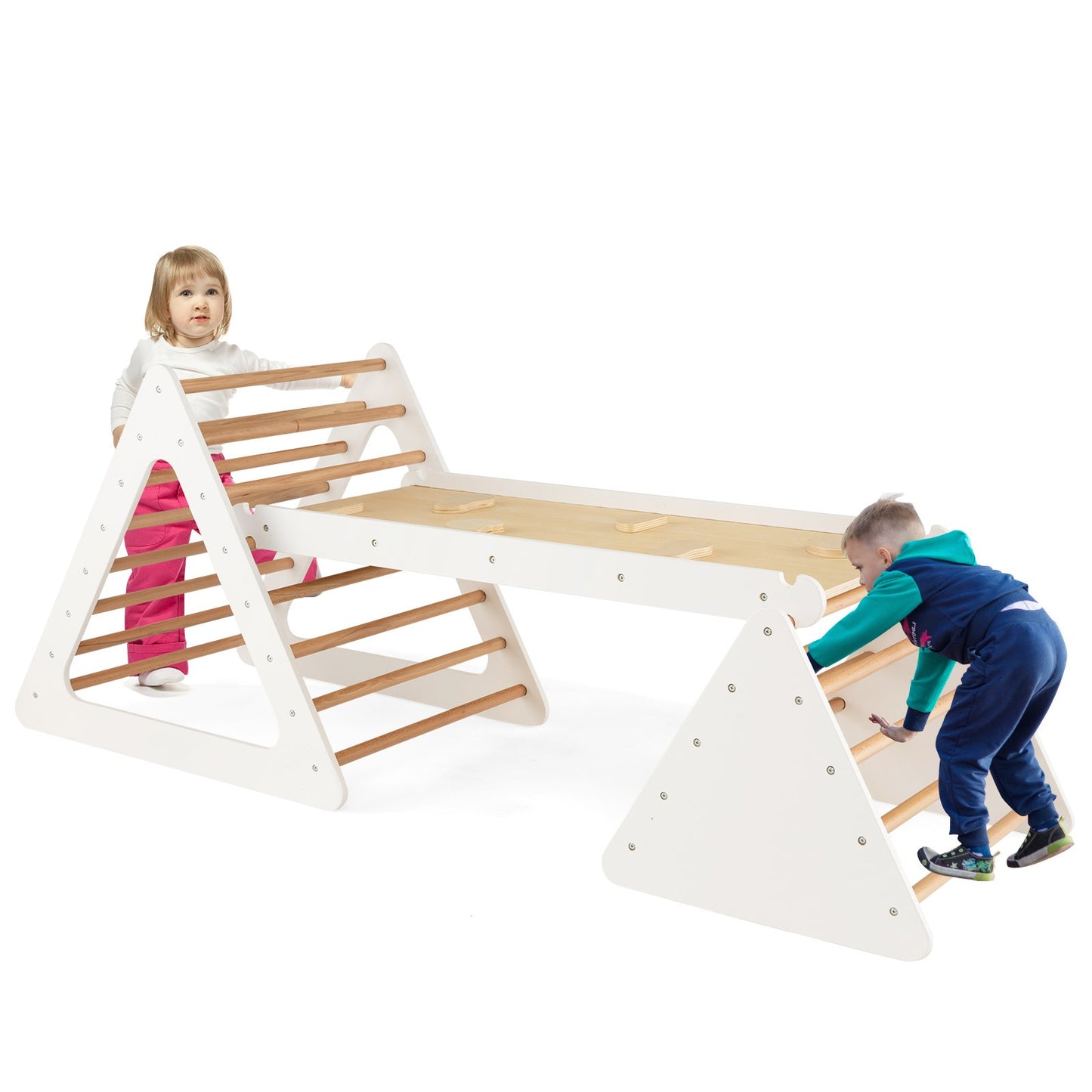 3 in 1 Climbing Toy Set with 2 Triangle Ladders and Double-Sided Ramp-Colourful