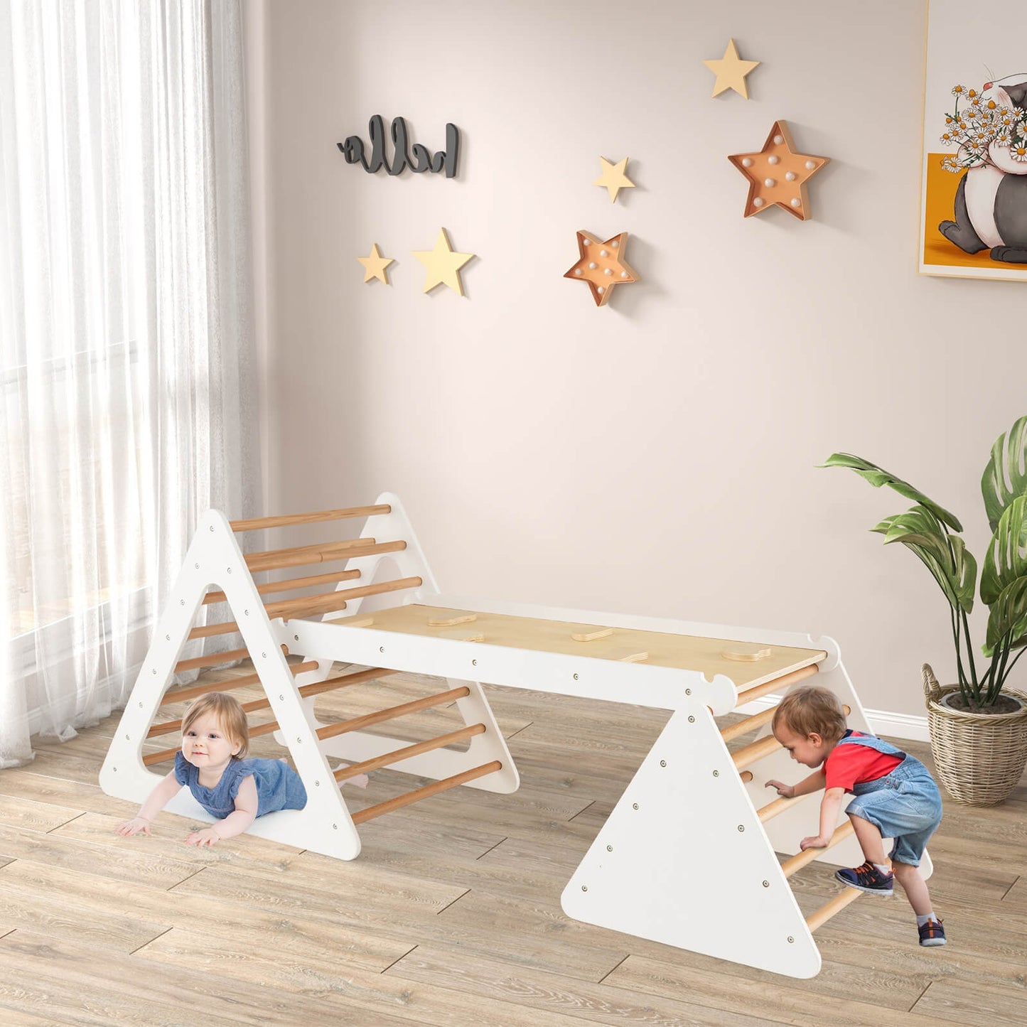 3 in 1 Climbing Toy Set with 2 Triangle Ladders and Double-Sided Ramp-Colourful