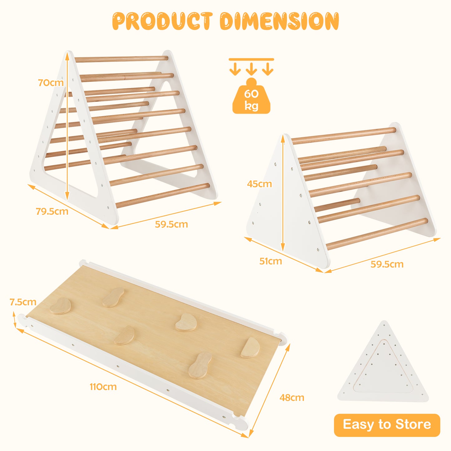 3 in 1 Climbing Toy Set with 2 Triangle Ladders and Double-Sided Ramp-Colourful