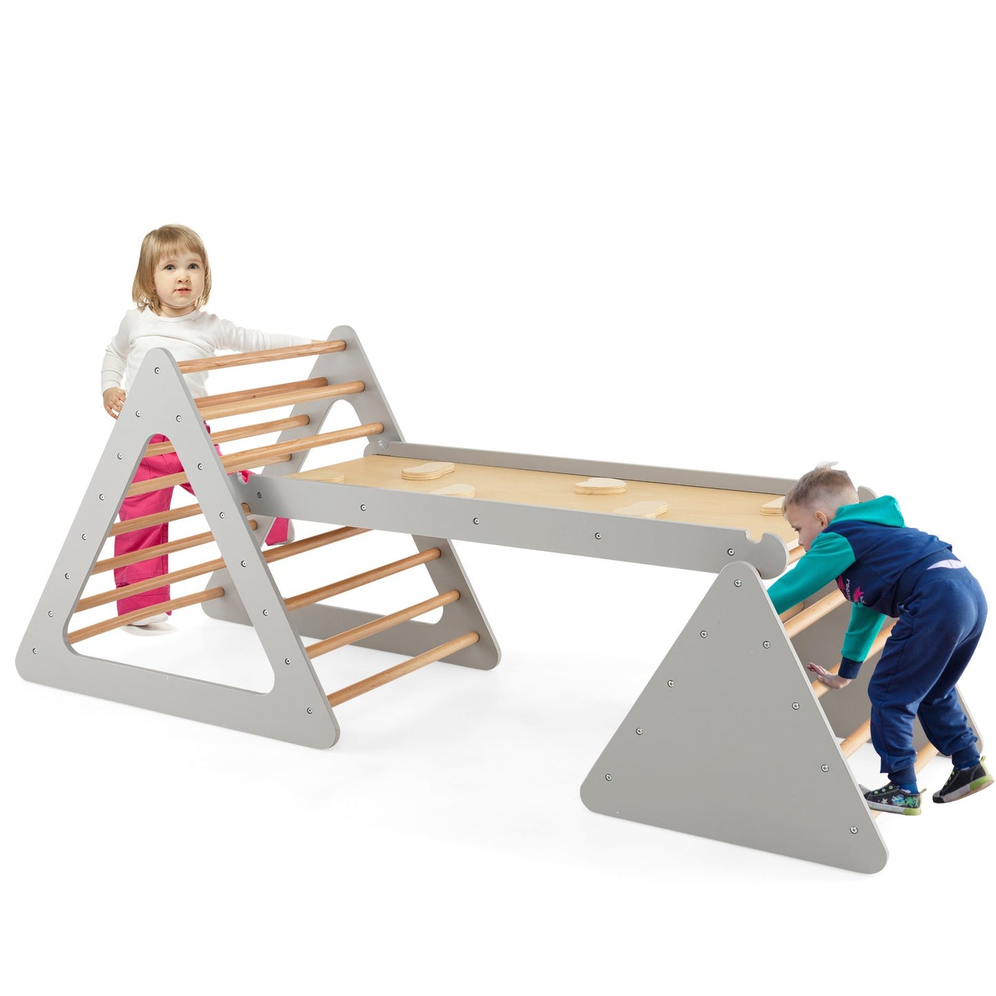 3 in 1 Climbing Toy Set with 2 Triangle Ladders and Double-Sided Ramp-Colourful