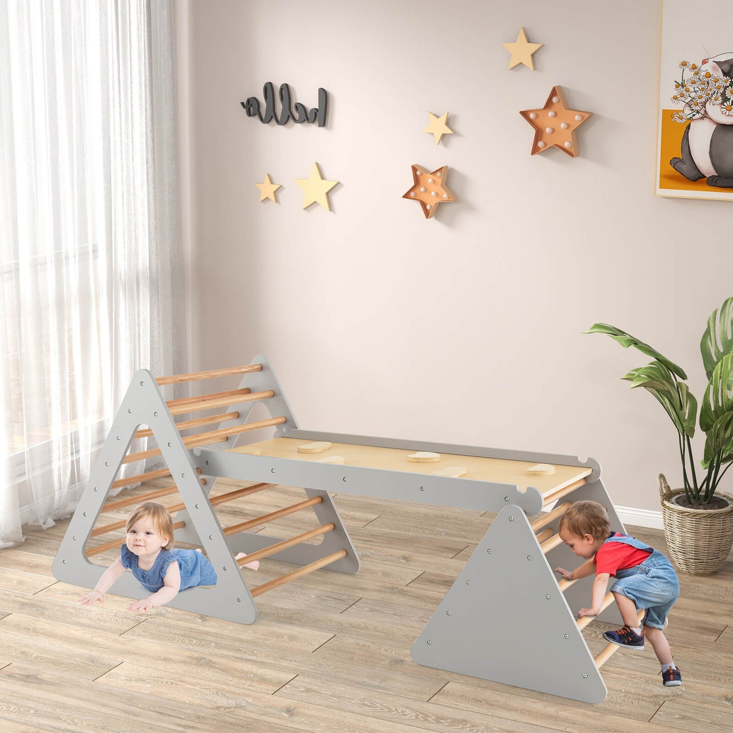 3 in 1 Climbing Toy Set with 2 Triangle Ladders and Double-Sided Ramp-Colourful