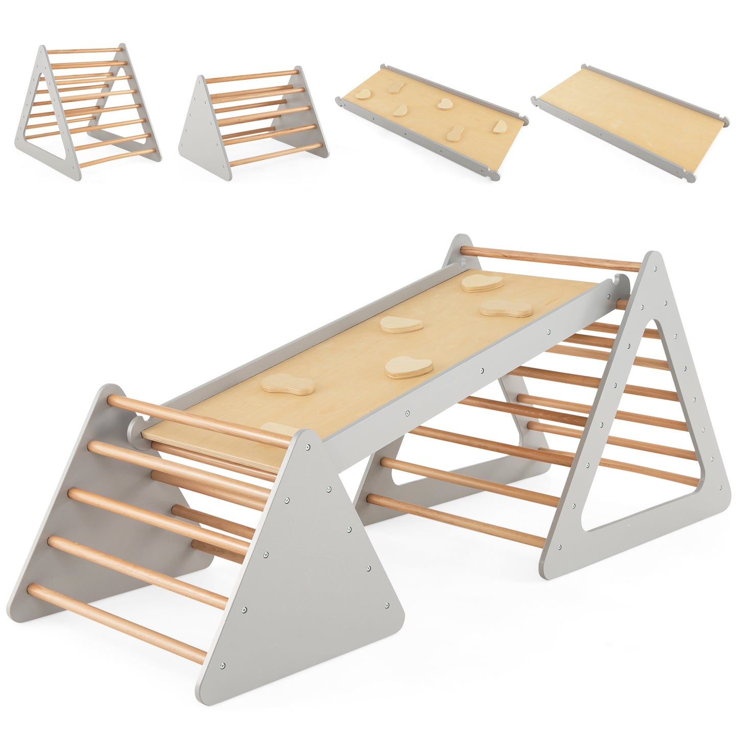 3 in 1 Climbing Toy Set with 2 Triangle Ladders and Double-Sided Ramp-Colourful