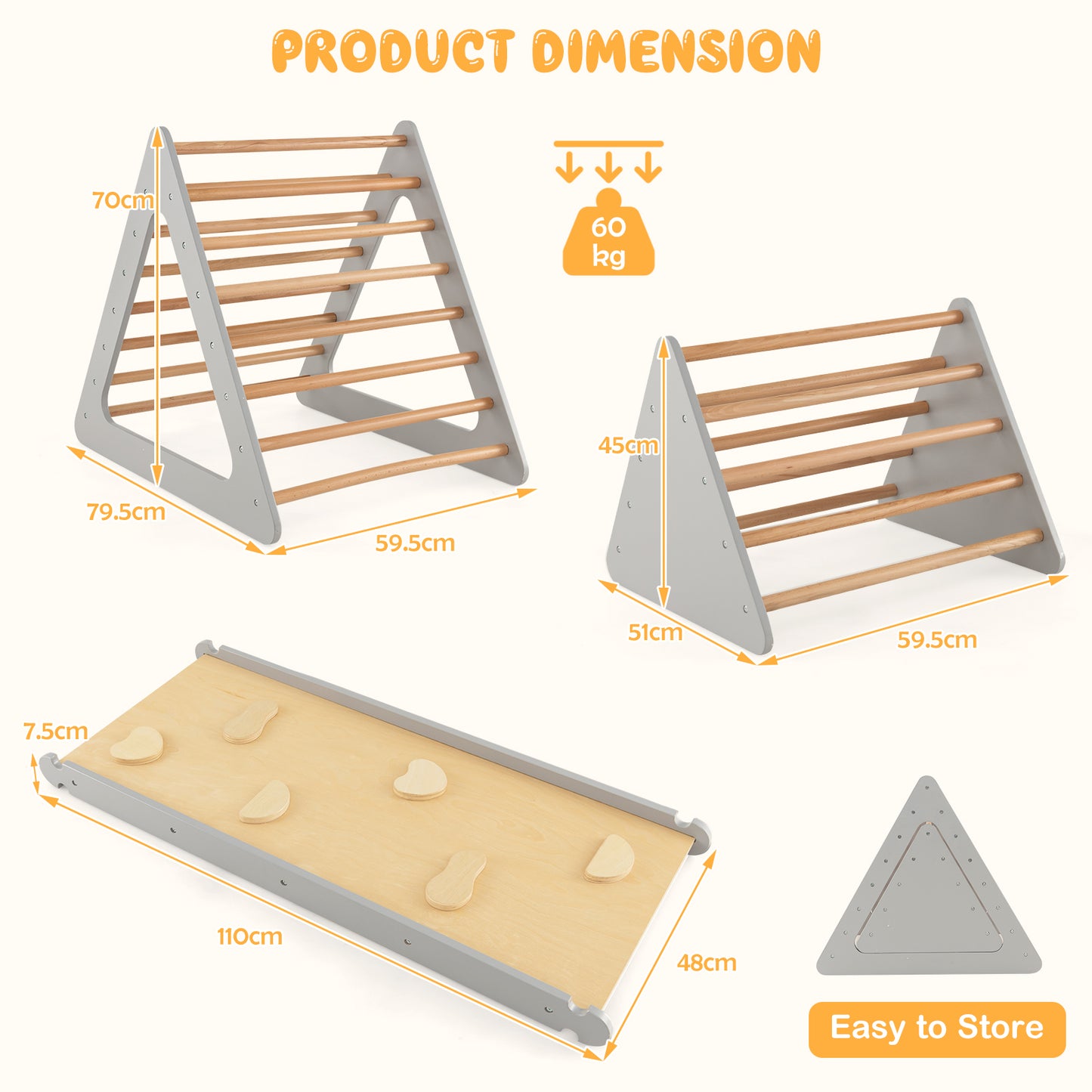 3 in 1 Climbing Toy Set with 2 Triangle Ladders and Double-Sided Ramp-Colourful