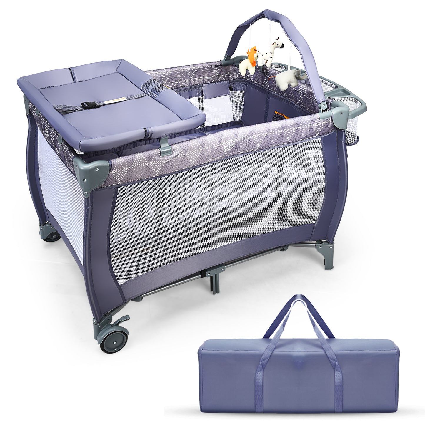 3 in 1 Convertible Bassinet Cot with Changing Table and Toy Bar-Beige