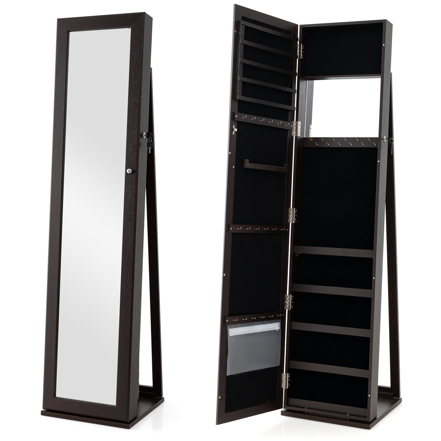 3-in-1 Mirrored Jewelry Armoire with Display Shelves-Black