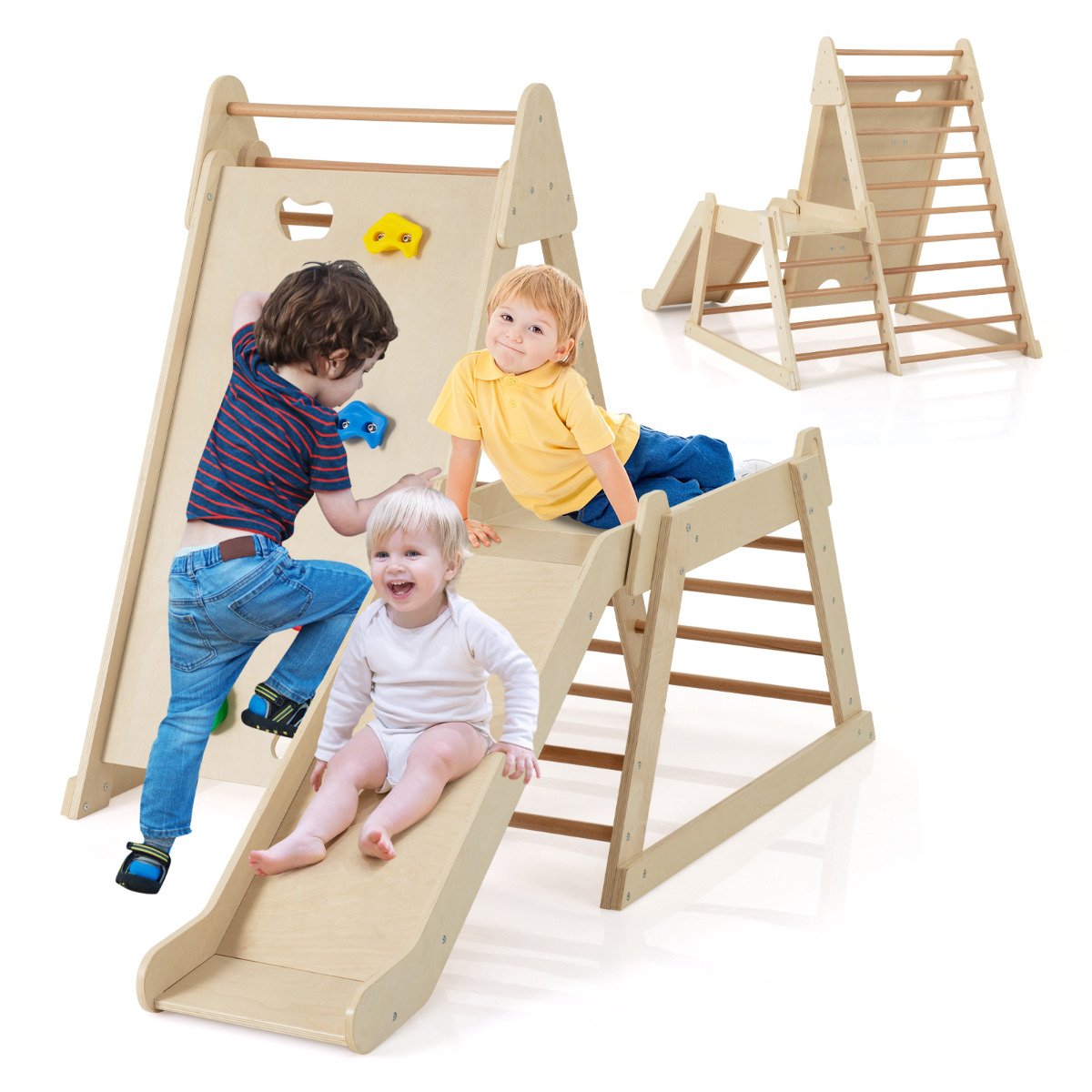3-In-1 Jungle Gym with Extended Slide and Rock Climbing-Colourful