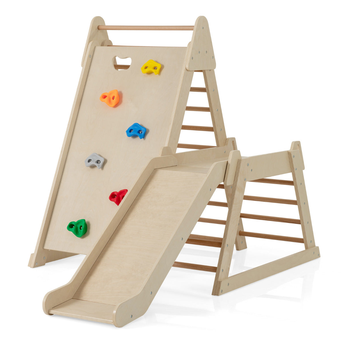 3-In-1 Jungle Gym with Extended Slide and Rock Climbing-Colourful