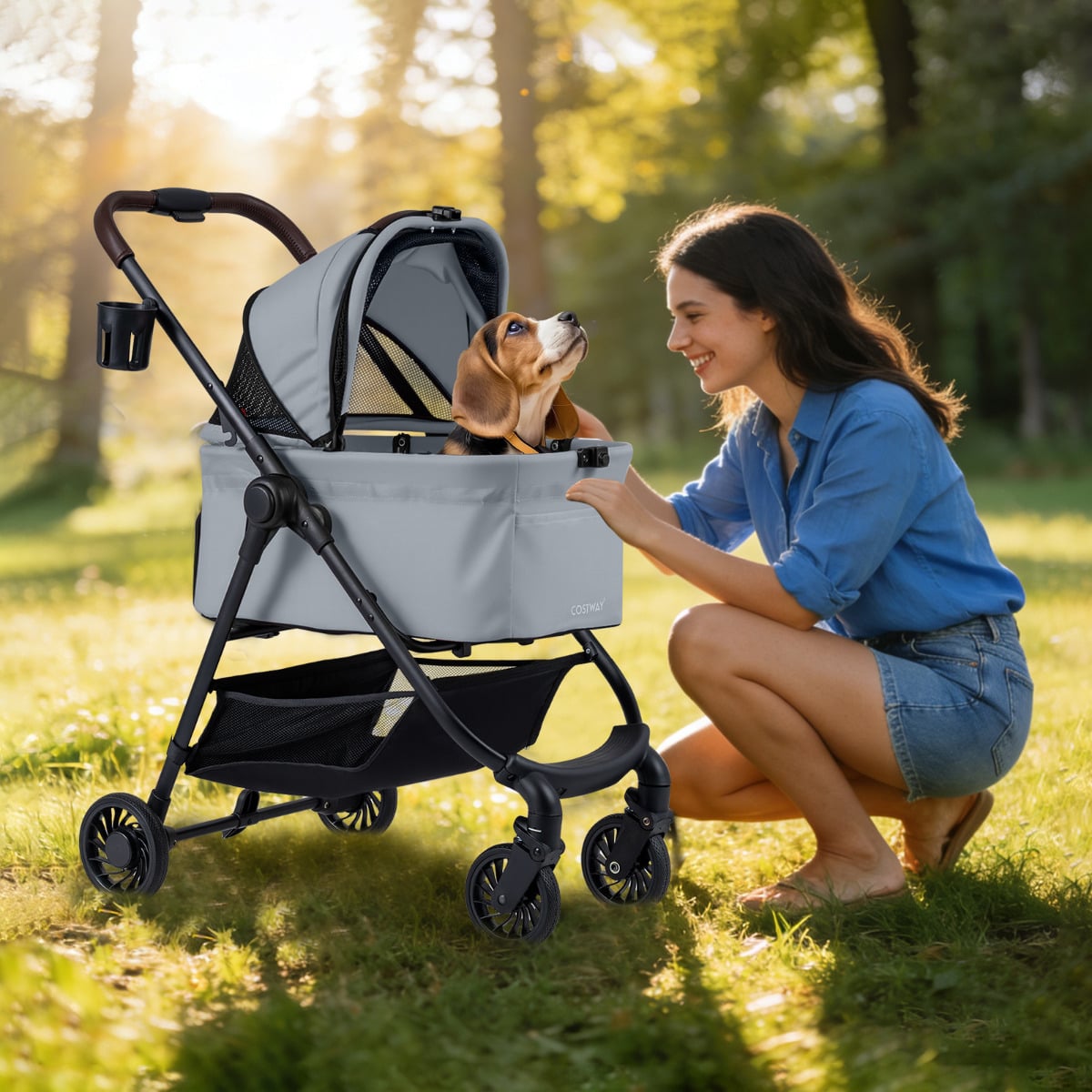 3-in-1 Pet Stroller One-hand Folding  Dog Stroller Car Seat-Black