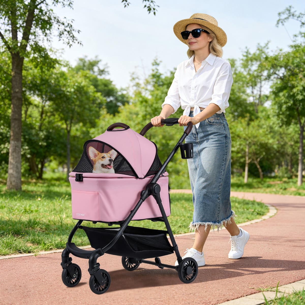 3-in-1 Pet Stroller One-hand Folding  Dog Stroller Car Seat-Black